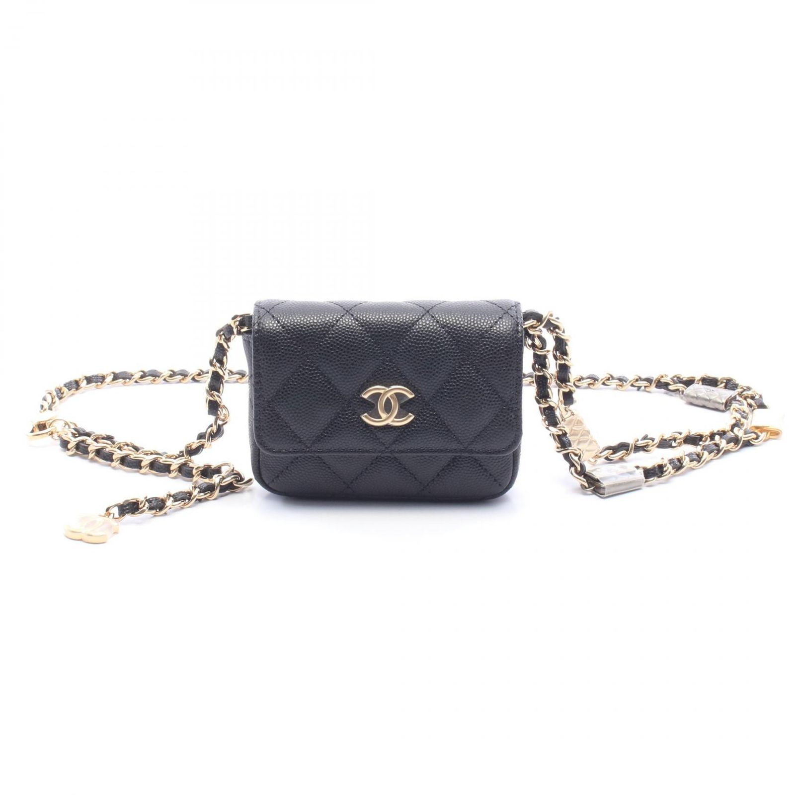 シャネル CHANEL ウエストバッグ マトラッセ チェーンベルトバッグ AP2401 ブラック キャビアスキン(グレインドカーフ) マトラッセ ミニフラップ カードホルダー 147,400円