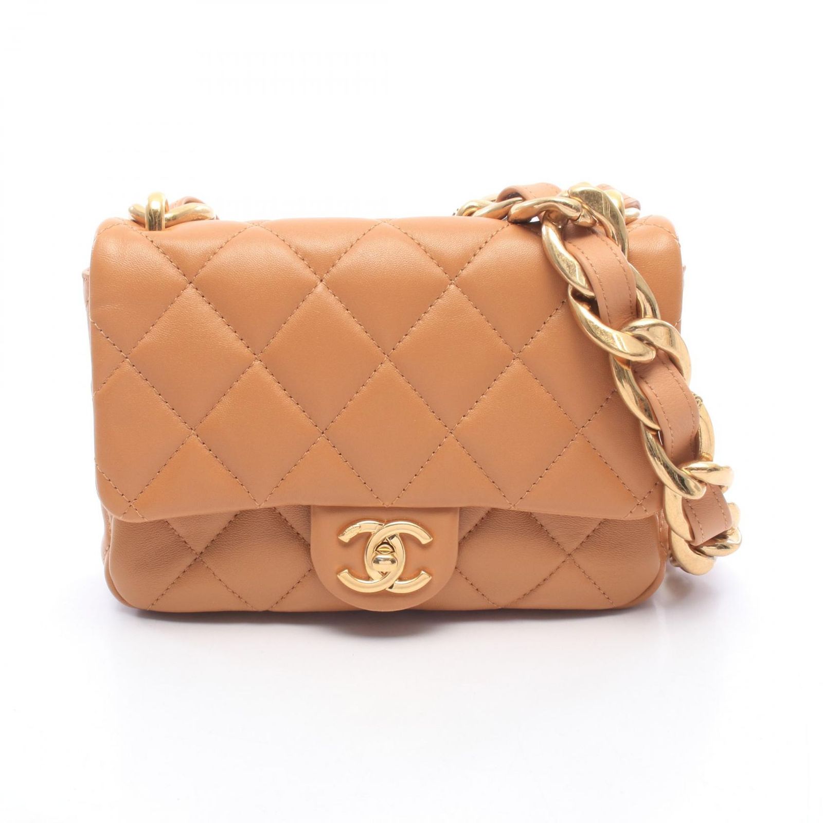 シャネル CHANEL ショルダーバッグ マトラッセ スモールフラップバッグ AS3214 キャメル レザー マトラッセ スモールフラップ チェーンショルダー レディース