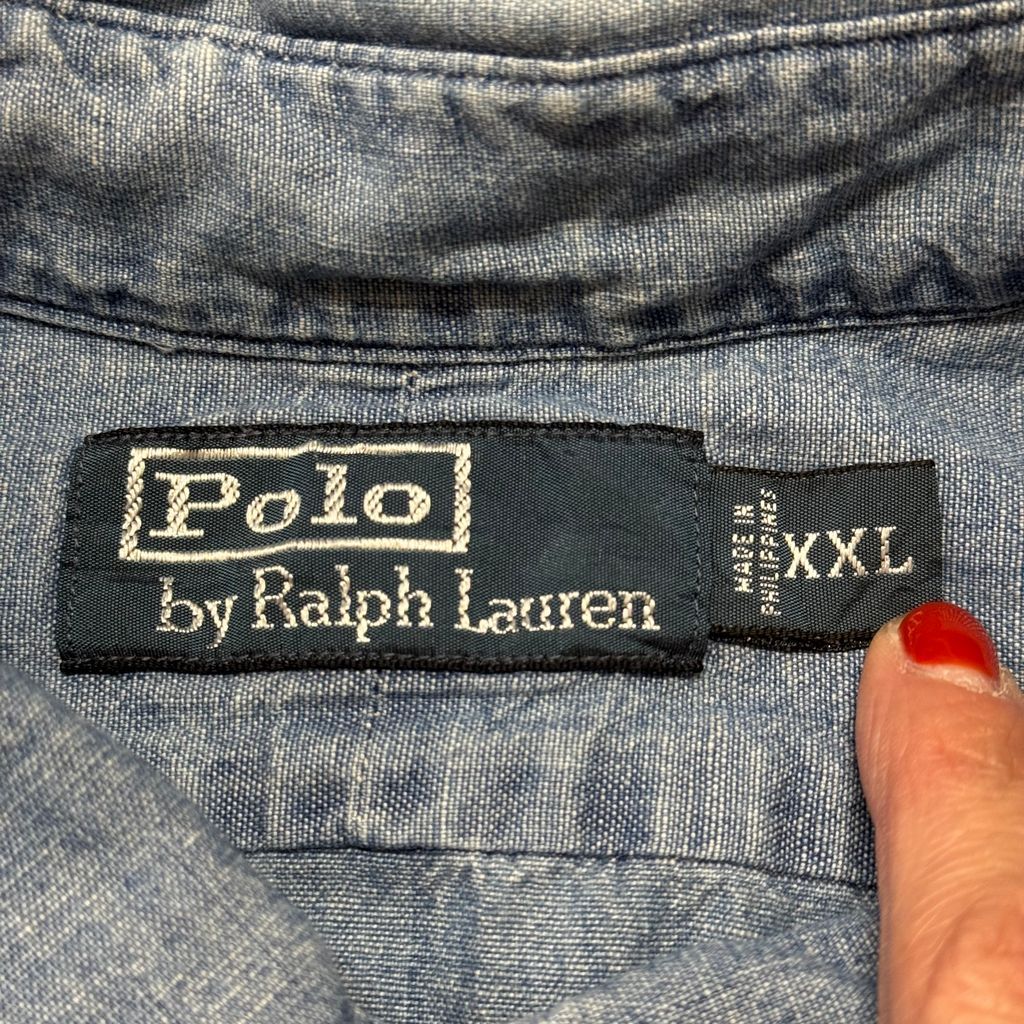 Polo by Ralph Lauren ポロ ラルフローレン 胸元刺繍 PRL シャンブレーシャツ 長袖シャツ XXLサイズ No.EA683