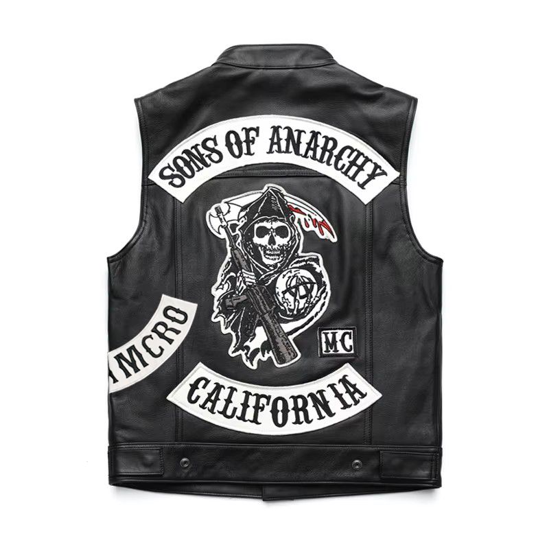 バイク用春ジャケット SOA パンク レトロ ブラック モーターサイクル ジレ