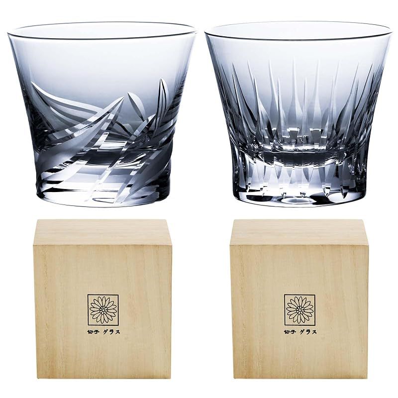 【新品】 LUGUFON ウイスキーグラス ロックグラス 切子 クリスタルグラス ペア 270ml 2個 羽毛+水草