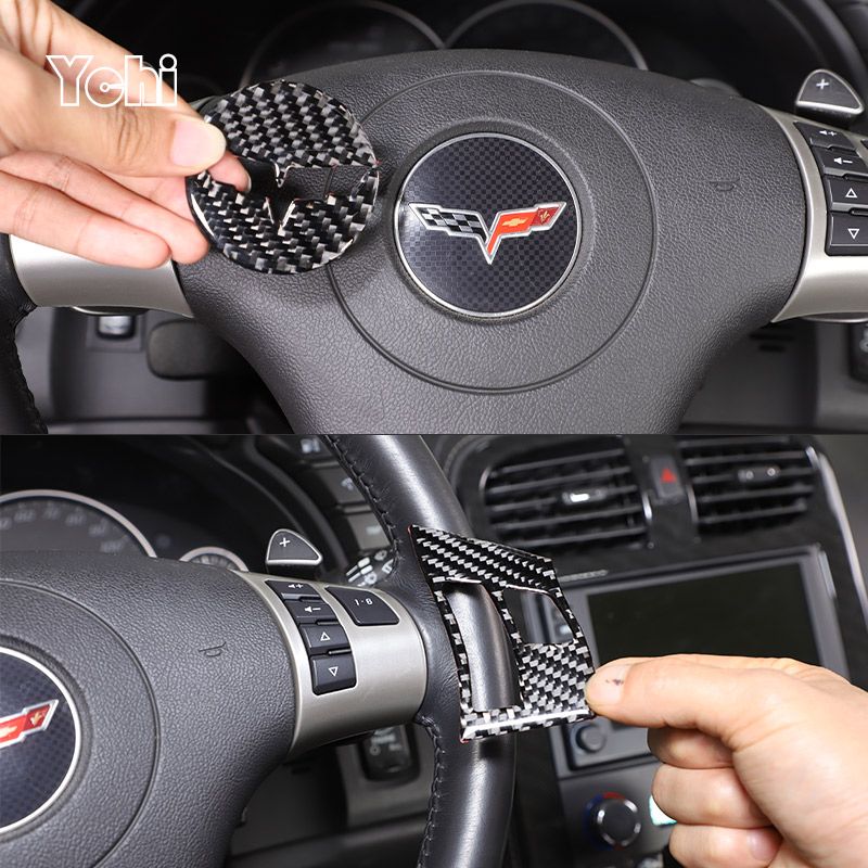シボレーコルベット C6 2005-2013 用 ソフトカーボン柄 ステアリングホイールボタンカバー