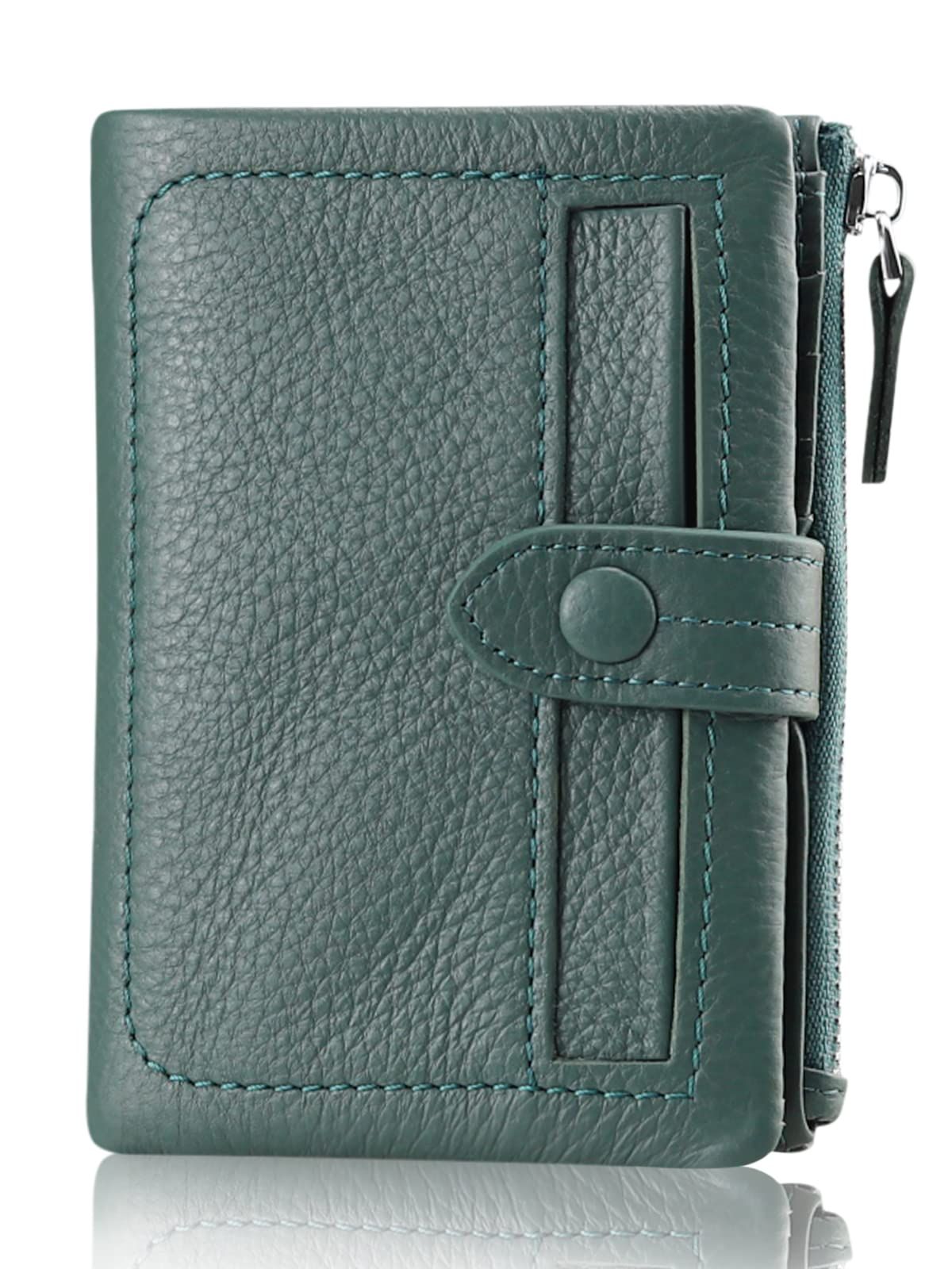 グレーグリーン 二つ折り財布 レディース 短財布 純正牛革製 13カード入れ 小銭入れ付 お札入れ可 コンパクトで大容量 小型で収納力が優れる 6,603円