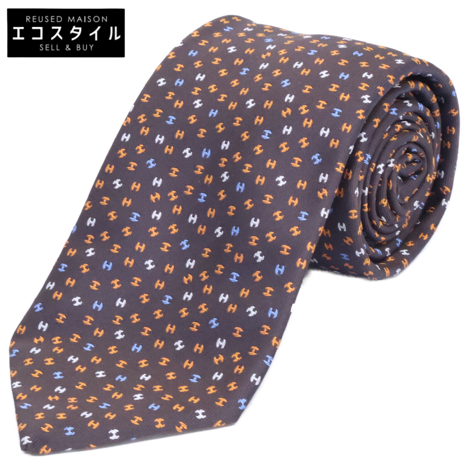 HERMES　エルメス　【美品】659282T Hロゴ 総柄 シルク 10,076円