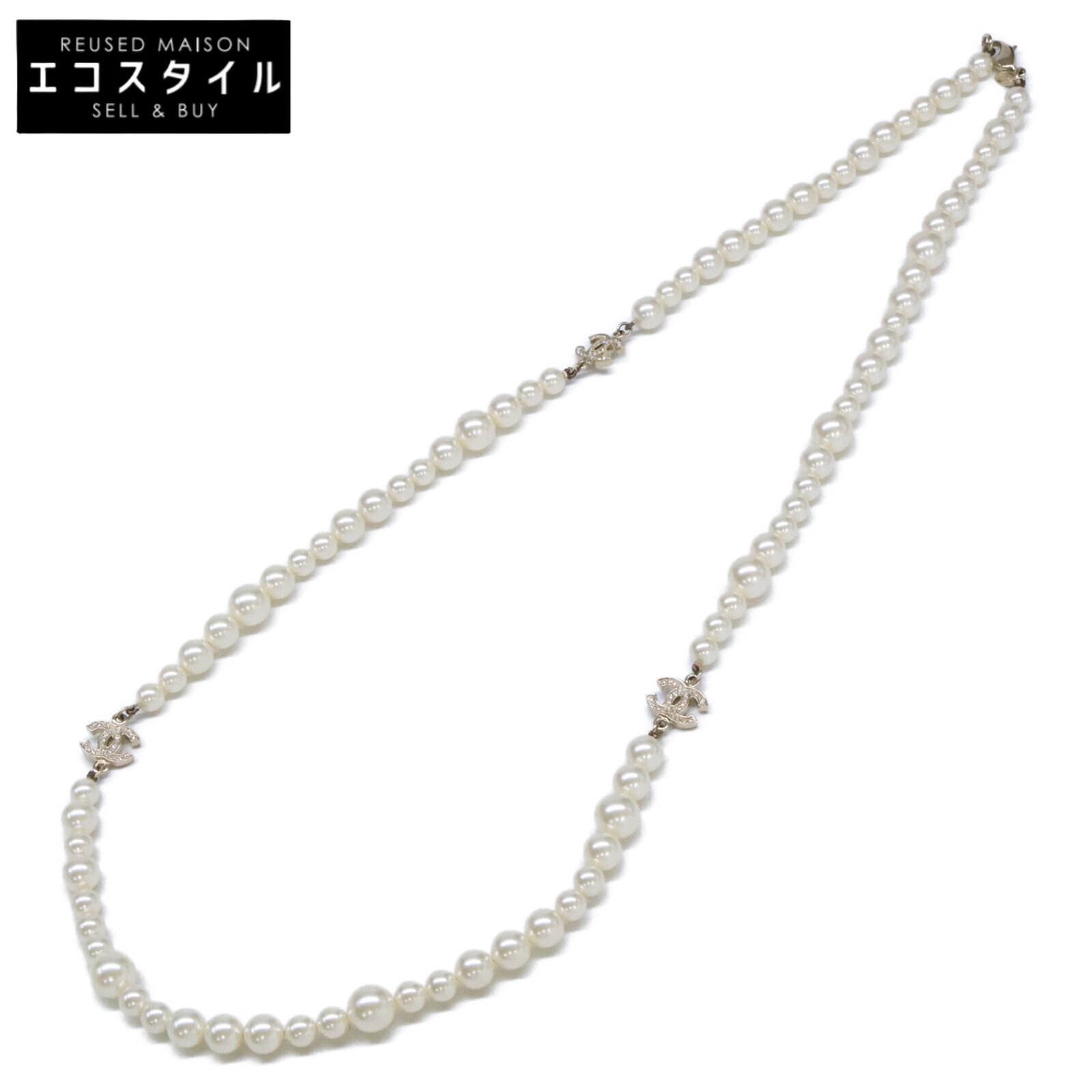 CHANEL　シャネル　A11C ラインストーン ココマーク パールロングネックレス