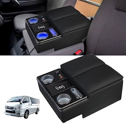 POWER PANDA 【ワイヤレス充電】トヨタ ハイエース 200系 VAN DX 専用 アームレスト レジアスエース 200系 バン DX コンソールボックス センターコンソール ドリンクテーブル カップホルダー HIACE/REGIUS 46b1cb03