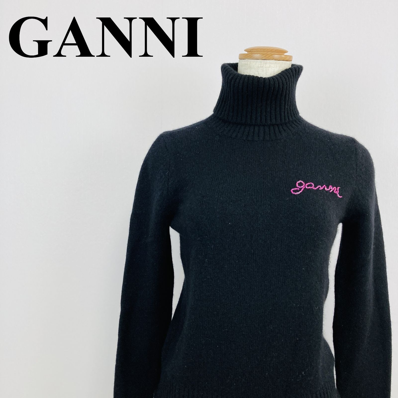 GANNI ニット ハイネック カシミア混 トップス ブラック XS 0599K 6,400円