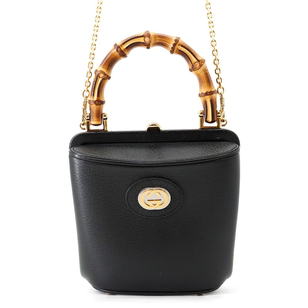 グッチ ハンドバッグ バンブー レザー 746251 GUCCI 2wayチェーンショルダーバッグ 黒