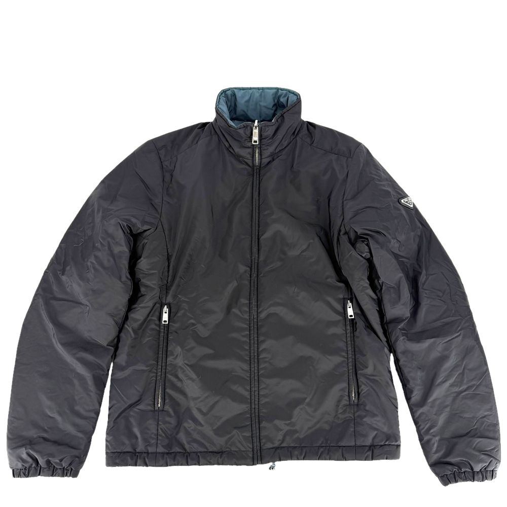 プラダ ブルゾン メンズ リバーシブル アウター トライアングルロゴ アパレル 服 PRADA 48 SGB223 ブラック 黒 ブルー 青 シルバー金具 ポリアミド 秋 冬【中古品】