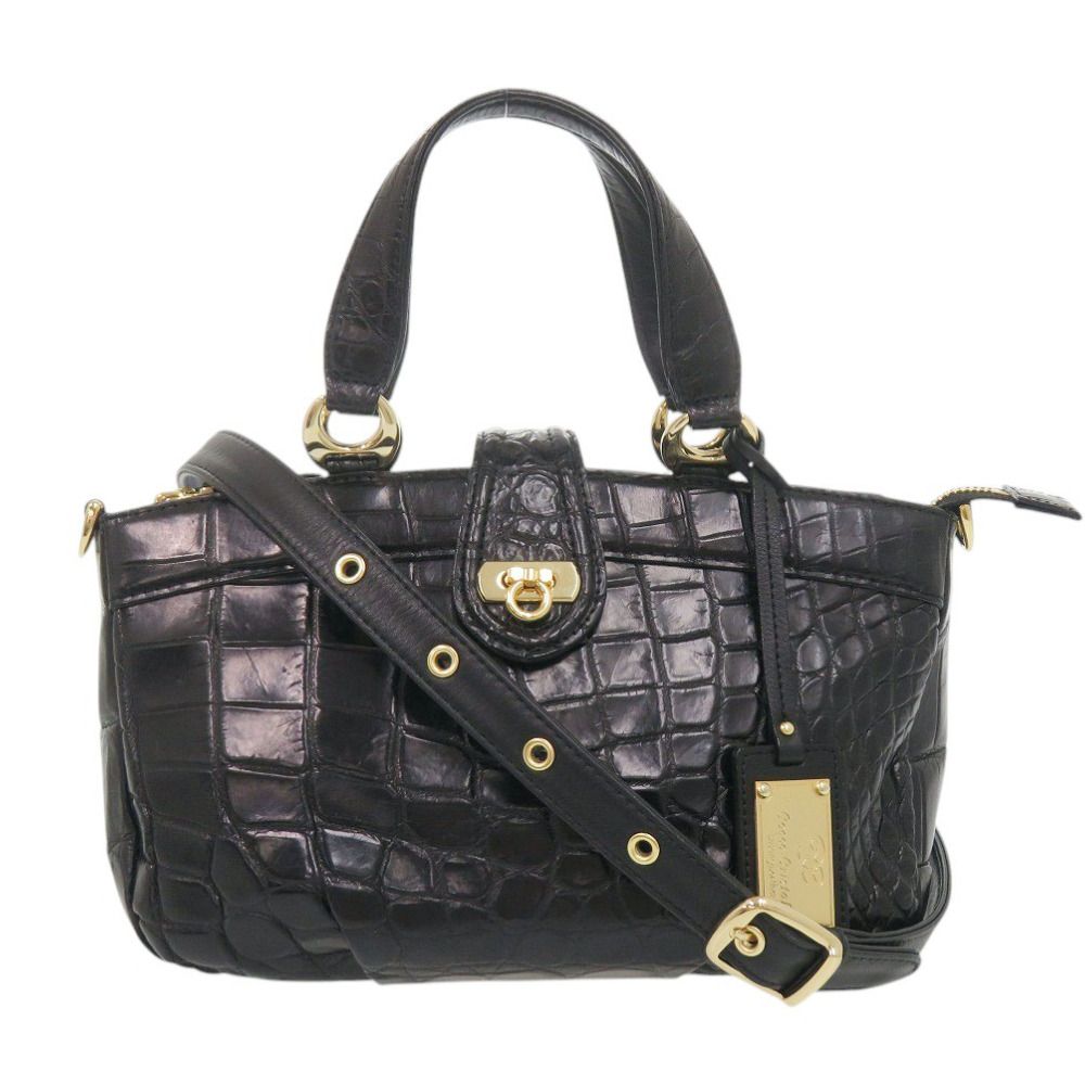 美品 コッコクリスターロ JRA 2WAY マットクロコ ブラック ハンドバッグ 黒 0164 Cocco Cristallo