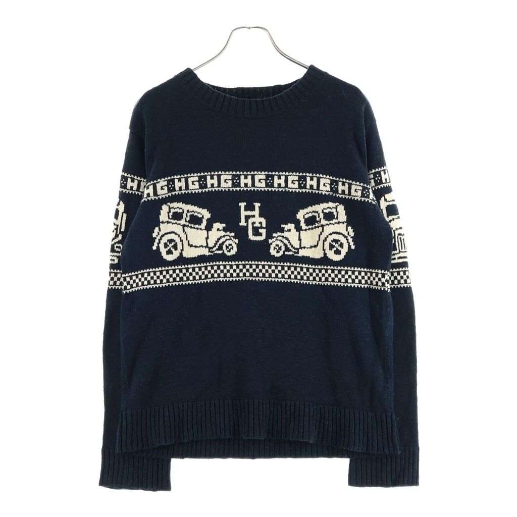 HYSTERIC GLAMOUR (ヒステリックグラマー) エスニック柄 クルーネック ニットセーター ネイビー