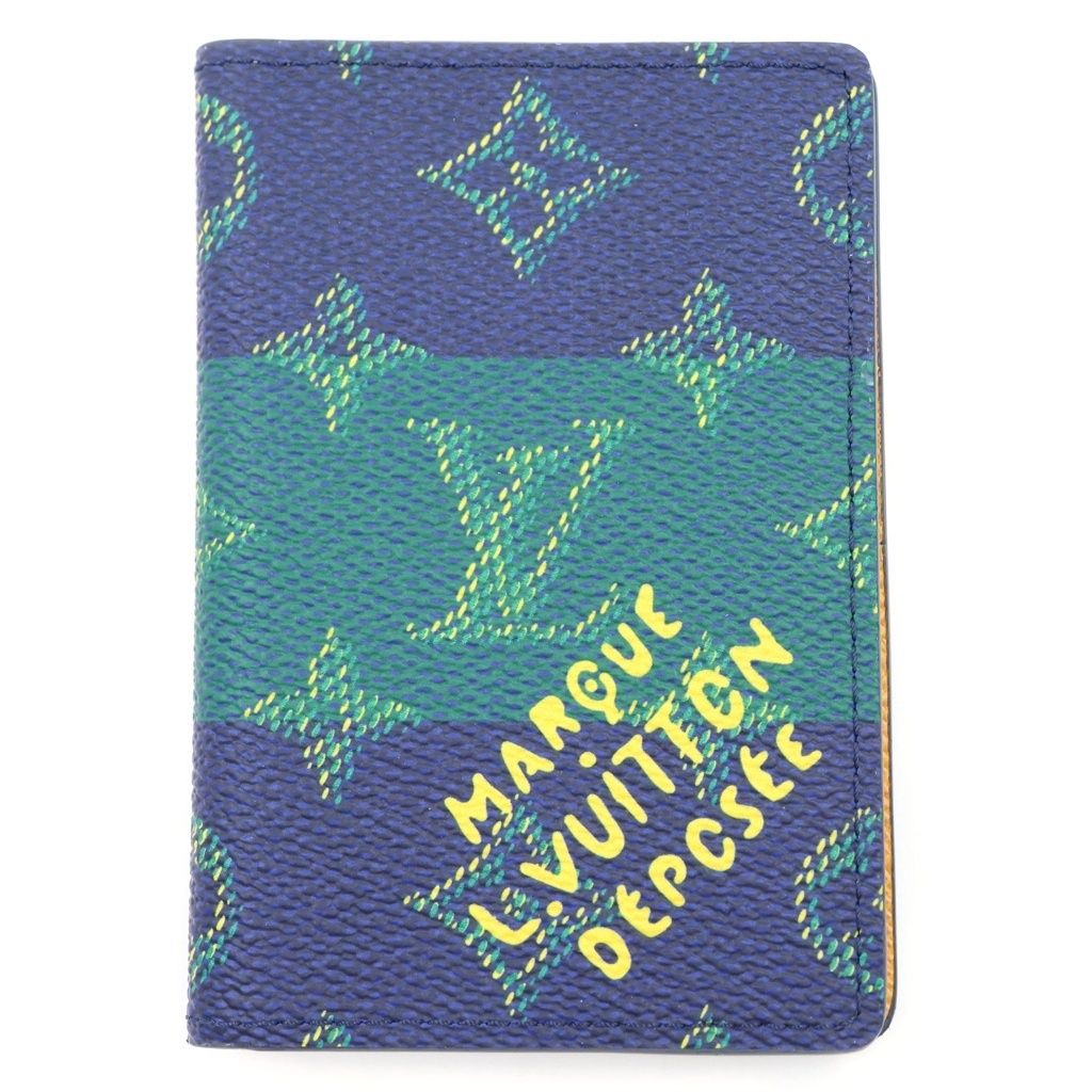 LOUIS VUITTON (ルイヴィトン) モノグラムヘリテージ ポルト・カルト・スリム ストライプ レザーカードケース 名刺入れ ネイビー/グリーン M25796