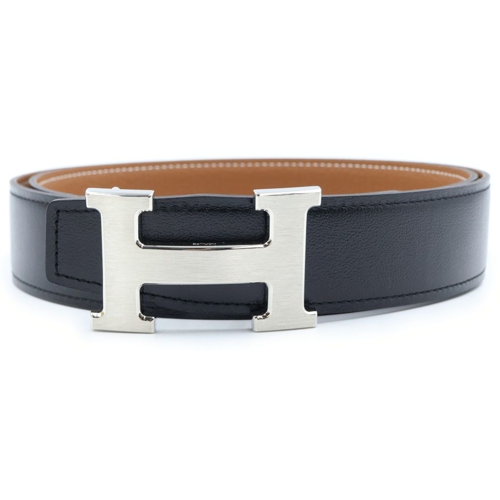 HERMES (エルメス) コンスタンス Hナックル リバーシブル レザーベルト G刻印 ブラック/ブラウン