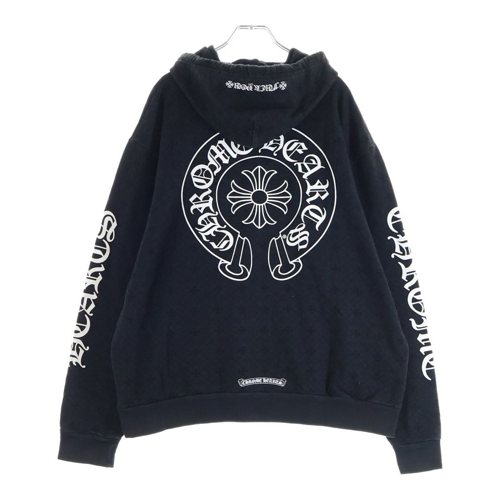 CHROME HEARTS (クロムハーツ) SWTSHRT PLVR CHプラス総柄 バックホースシュープリント プルオーバースウェットパーカー フーディー ブラック