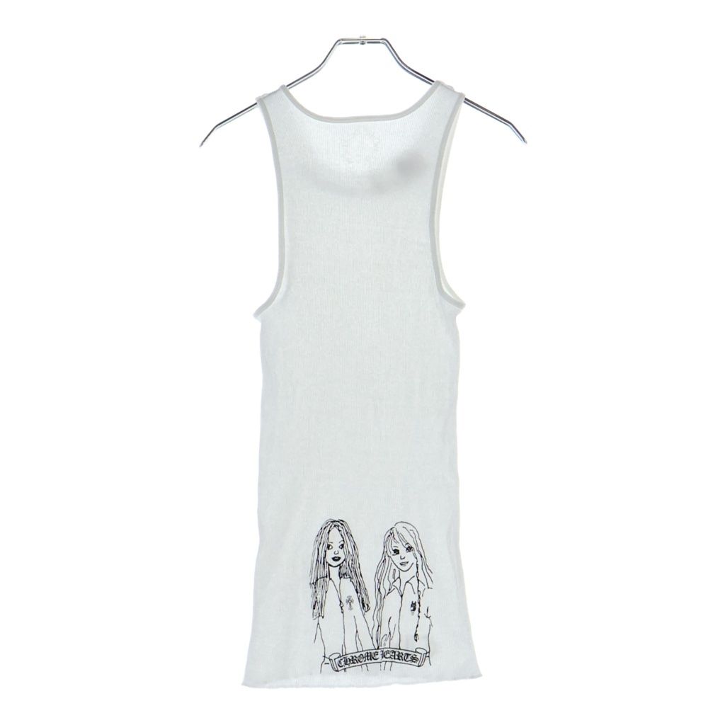 CHROME HEARTS (クロムハーツ) NECK LOGO BACK GIRLS PRINT TANK TOP ネックロゴ バックガールズプリント タンクトップ ホワイト