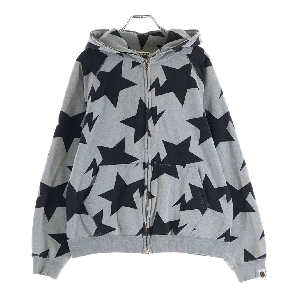 BAPE BY A BATHING APE (ベイプ ア ベイシング エイプ) 00S STA FULL ZIP UP PARKA スター ダブルジップ フーディー パーカー グレー/ブラック 21,539円