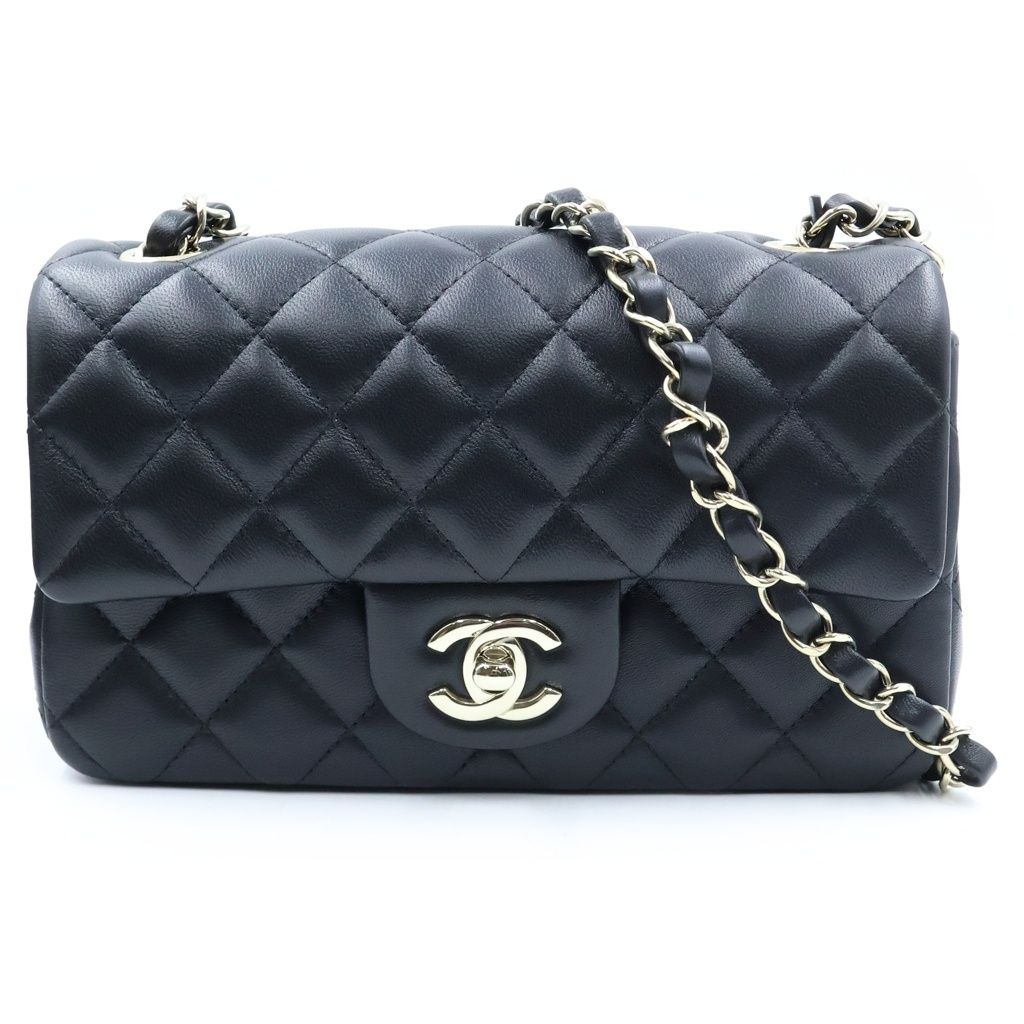 CHANEL (シャネル) ミニマトラッセ20 チェーンショルダーバッグ ブラック ラムスキン ゴールド金具 プレート A35200