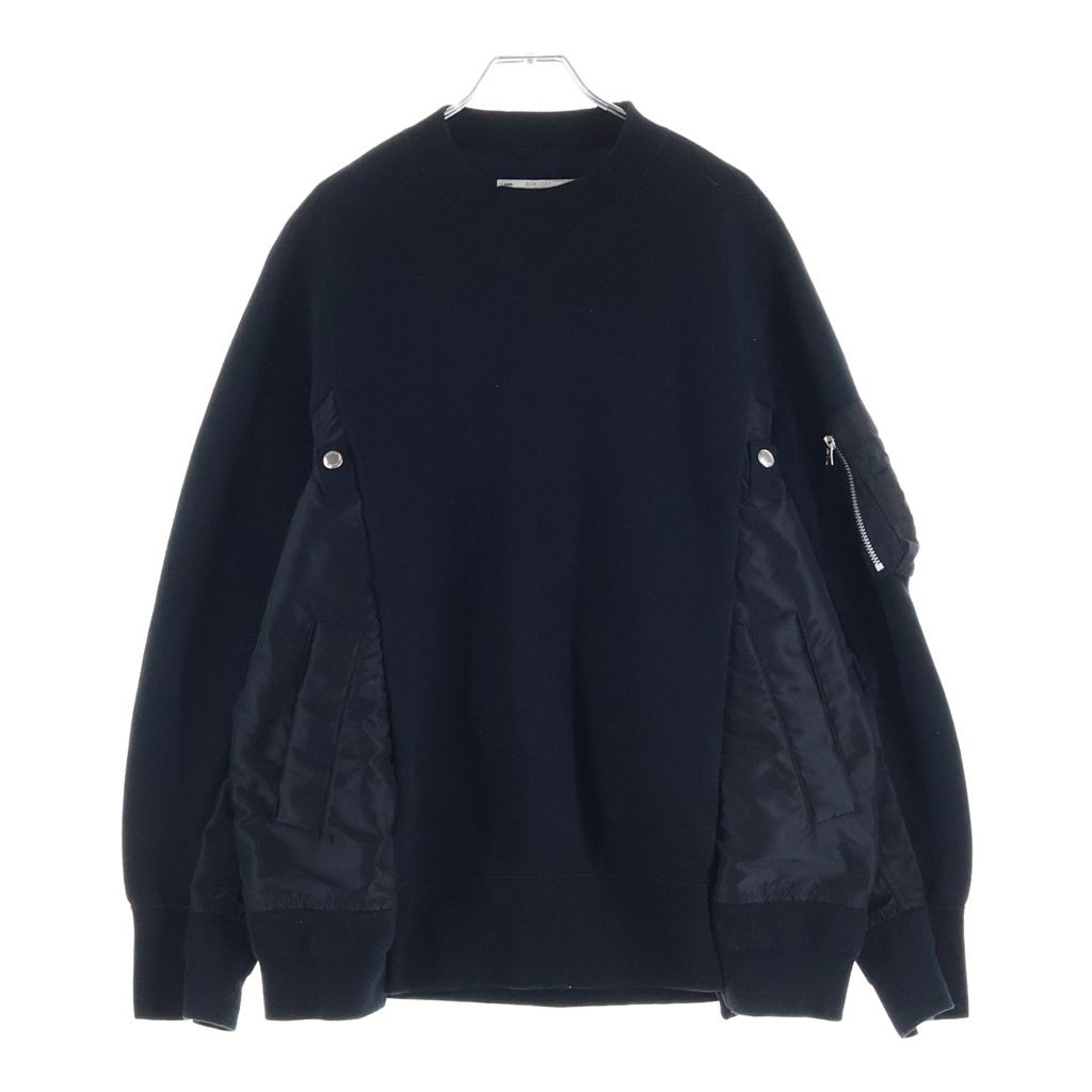 Sacai (サカイ) 25SS Sponge Sweat Nylon Twill Pullover ナイロンツイル スポンジスウェット ドッキング トレーナー ブラック SCM-221