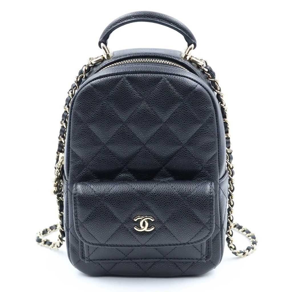 CHANEL (シャネル) ミニバックパック リュックサック ブラック キャビアスキン AP3753 ゴールド金具
