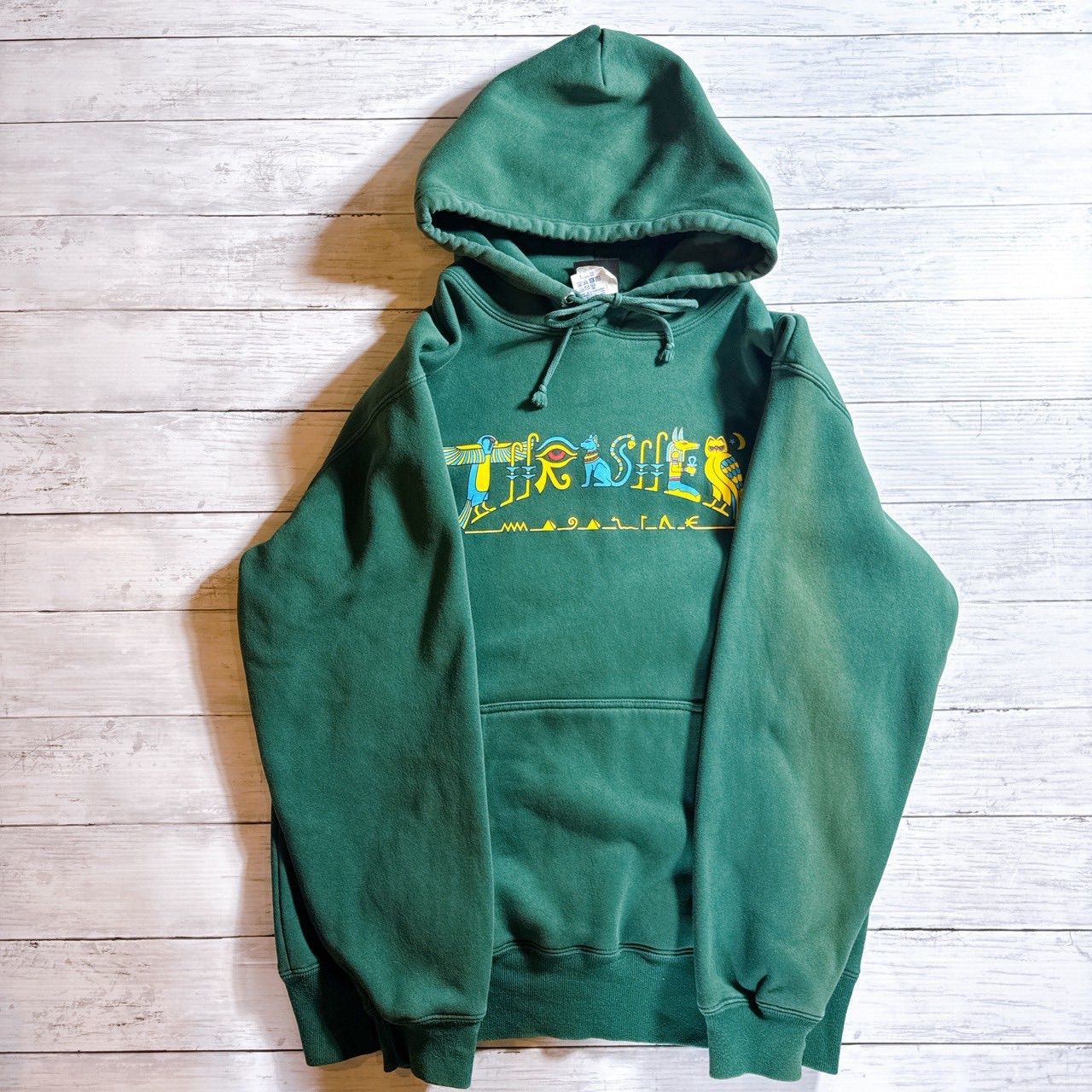 【国内正規品】THRASHER EGYPT Hoodie ヒエログリフ エジプト グリーン エジプト文字 アニマル グラフィック パーカー 古着 #B2749
