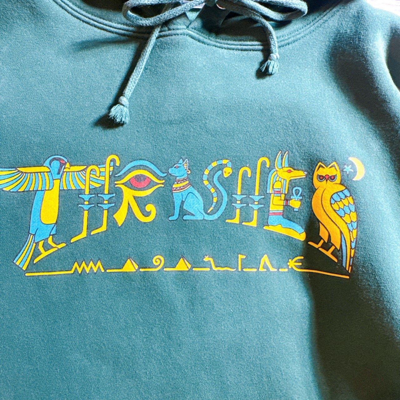 【国内正規品】THRASHER EGYPT Hoodie ヒエログリフ エジプト グリーン エジプト文字 アニマル グラフィック パーカー 古着 #B2749