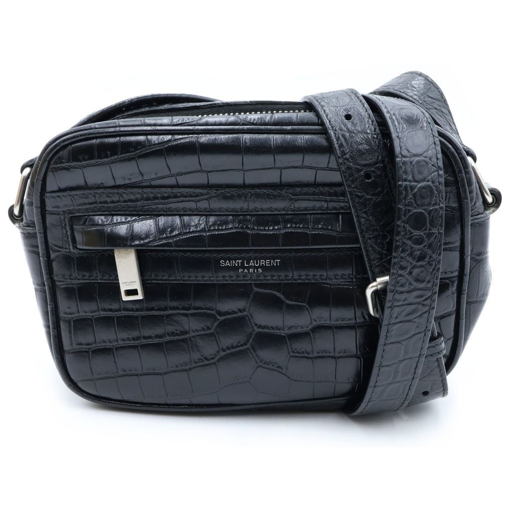 SAINT LAURENT PARIS (サンローランパリ) キャンプスモールカメラ ショルダーバッグ レザー クロコ型押し ARS 647179 0421 ブラック 52,599円
