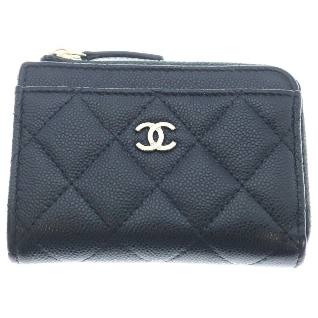 CHANEL (シャネル) マトラッセ ココマーク キャビアスキン タイムレスクラシック フラグメント カードケース ブラック AP4893