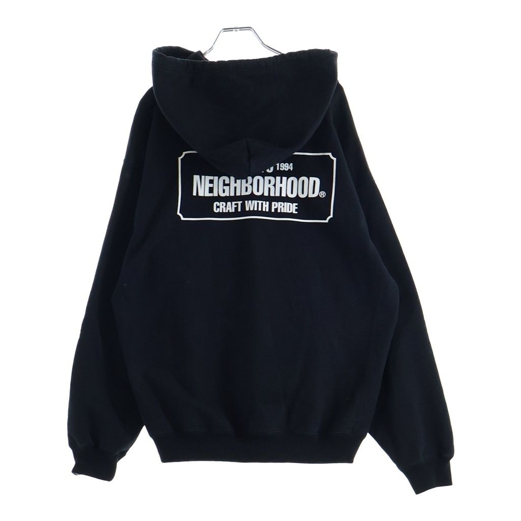 NEIGHBORHOOD (ネイバーフッド) 25AW CLASSIC SWEAT HALF ZIP HOODIE LS クラシックハーフジップフーディーロングスリーブ ロゴプリントハーフジッププルオーバーパーカー 252UWNH-CSM02 ブラック