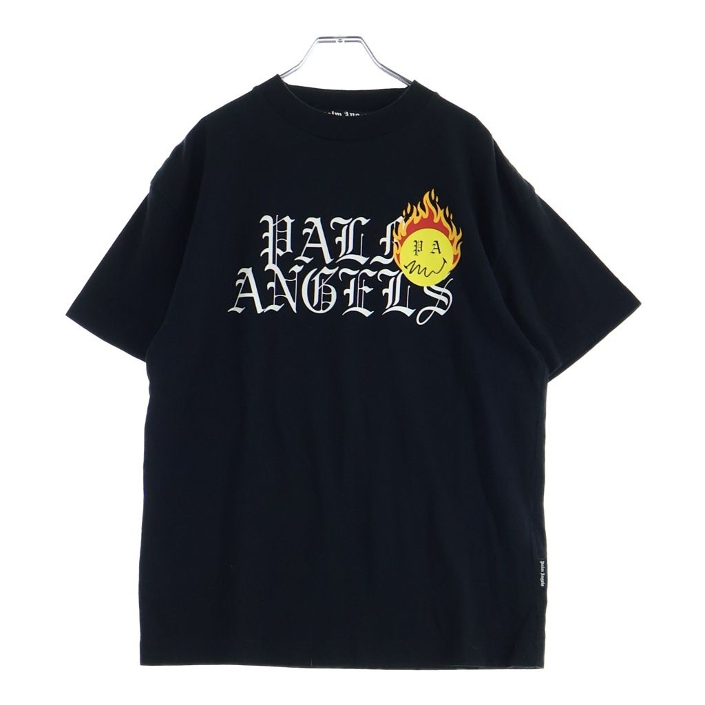 Palm Angels (パームエンジェルス) Burning Head スマイルグラフィック クルーネック半袖Tシャツカットソー ブラック PMAA001R21JER003