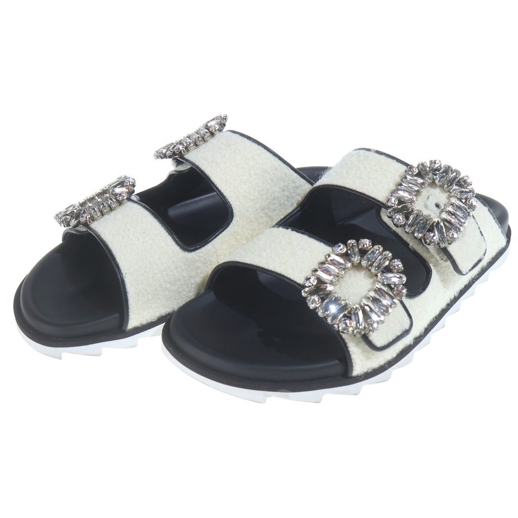 Roger Vivier (ロジェヴィヴィエ) スライディー ヴィヴ ストラス ビジューバックルサンダル アイボリー 35,750円