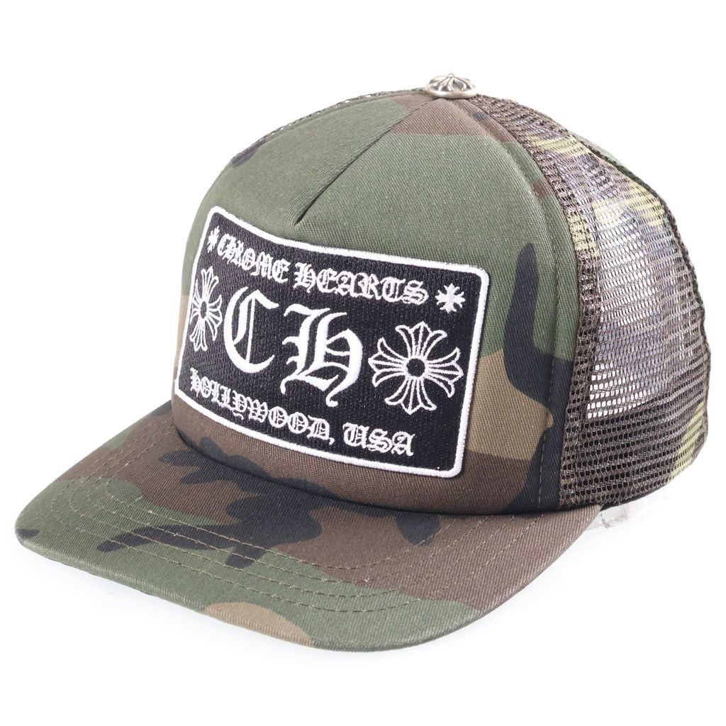 CHROME HEARTS (クロムハーツ) TRUCKER CAP トラッカーキャップ CHパッチ クロスボール カモフラ メッシュ帽子 カーキ
