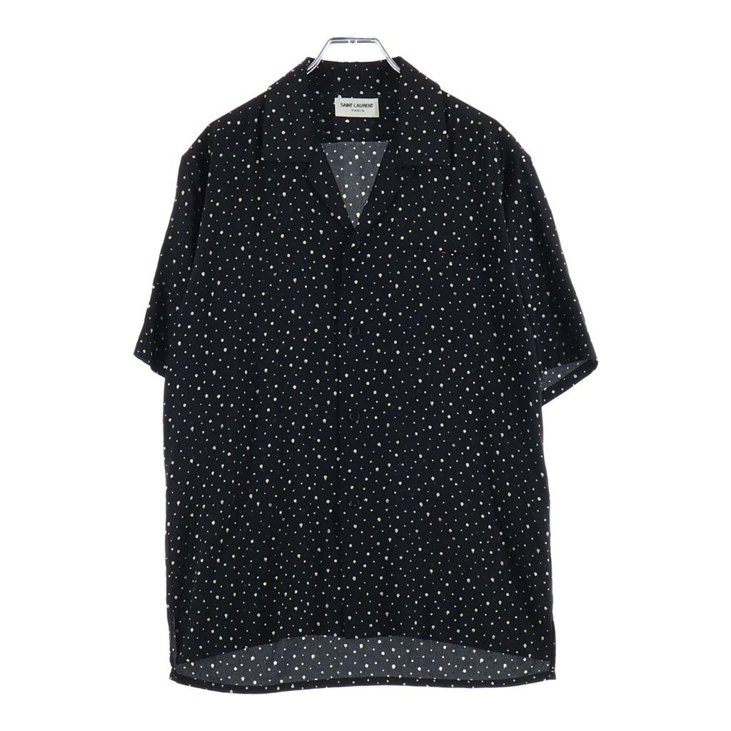 SAINT LAURENT PARIS (サンローランパリ) 19SS ドット 総柄 シルク オープンカラー 半袖シャツ ブラック 531956 Y104V