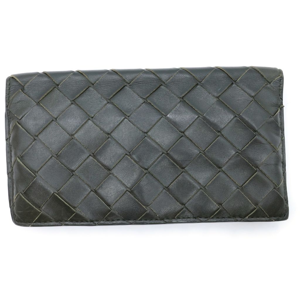 BOTTEGA VENETA (ボッテガヴェネタ) イントレチャート ロングウォレット 長財布 カードケース レザー カーキ