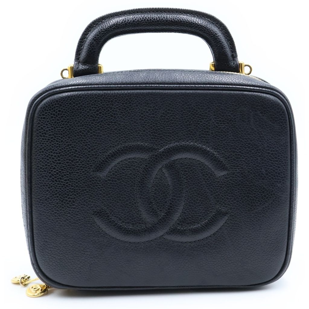 CHANEL (シャネル) ココマーク 2way バニティバッグ ハンドバッグ ブラック キャビアスキン
