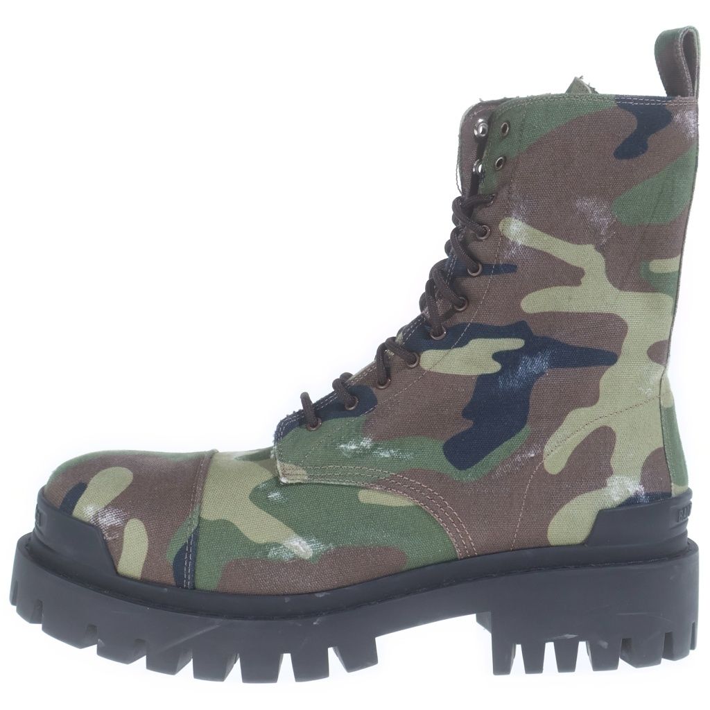 BALENCIAGA (バレンシアガ) Strike 20mm Boot ダメージ加工 カモフラ柄 キャンバス ハイカットブーツ カーキ/ブラウン 786135
