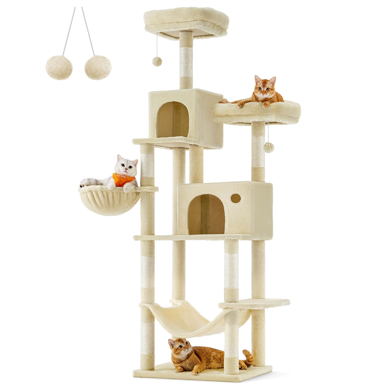 FEANDREA キャットタワースリム 猫タワー 大型猫 据え置き 省スペース 登りやすい 大きいハンモック 運動不足解消 多頭飼い 高さ199cmPCT196M01mt 65b2503c