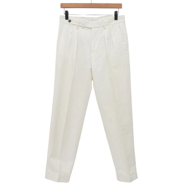 PT TORINO ピーティー トリノ COZSCLZ00CUB サイズ42 コットン リネン キャロットフィット ツータック テーパード パンツ メンズ アイボリー YB0292 【中古】