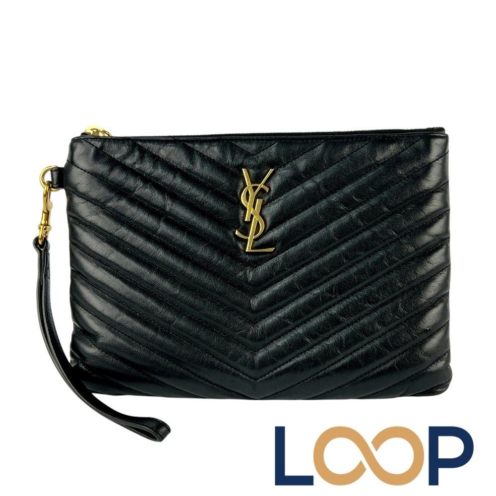 サンローラン ■美品■ Vステッチ クラッチ セカンド バッグ レザー ブラック 【729065】11
