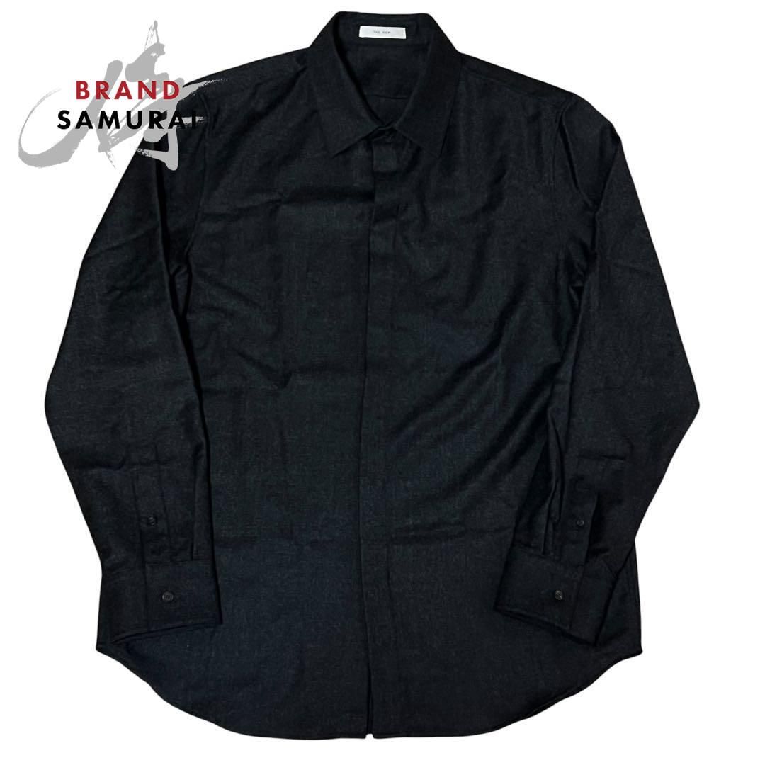 超美品 THE ROW ザ ロウ Kardiff 長袖ウールシャツ 比翼仕立て ダークグレー ウール 長袖シャツ メンズ I2-00076【中古】