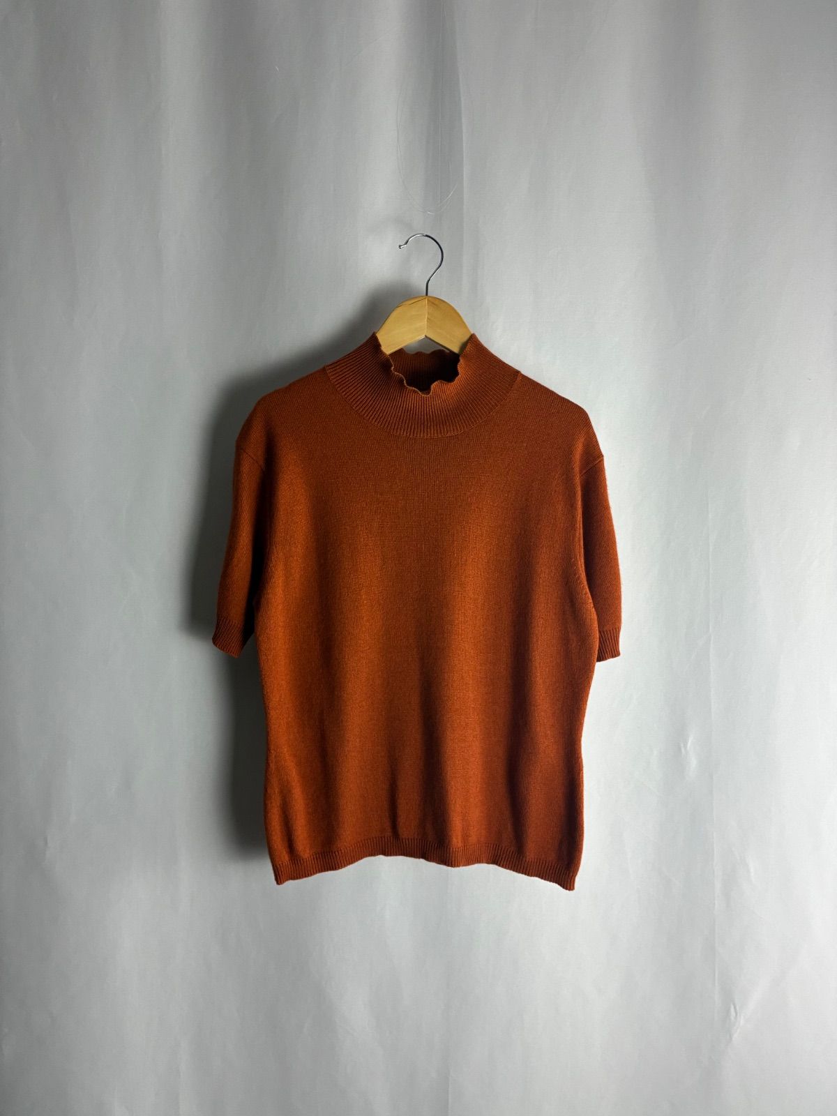 ISSEY MIYAKE イッセイミヤケ ウール シルク 半袖 ハイネックニット M オレンジ