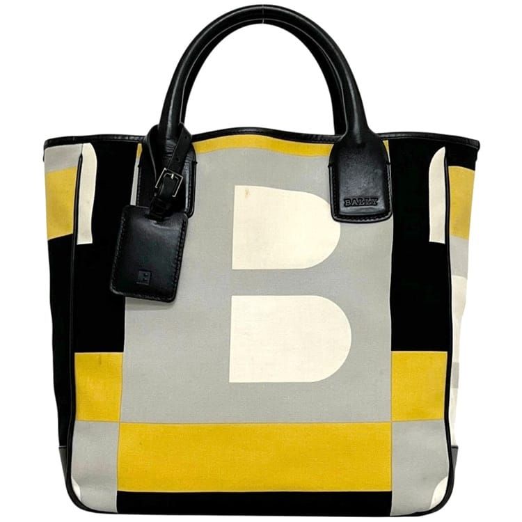 バリー トートバッグ ハンドバッグ BALLY キャンバス レザー ブラック 黒 中古 レディース ロゴ ヴィンテージ