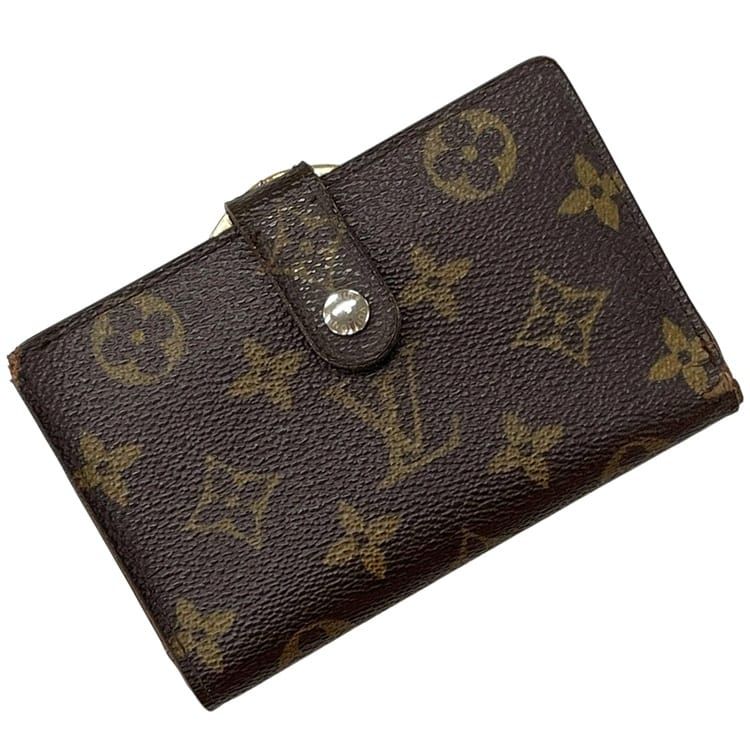ルイ ヴィトン がま口 二つ折り 財布 ポルトフォイユ ヴィエノワ モノグラム M61674 MI1170 LOUIS VUITTON モノグラムキャンバス ブラウン 茶色 中古 レディース