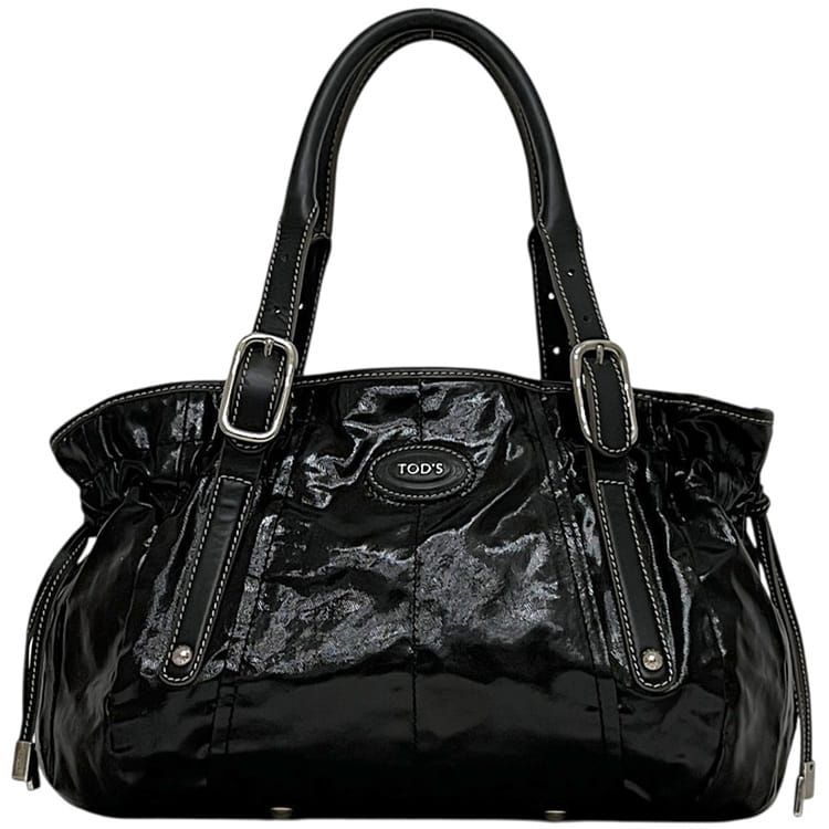 トッズ トート バッグ 巾着 美品 AO22 TOD’S パテントレザー ブラック 黒 中古 レディース ヴィンテージ 肩掛け