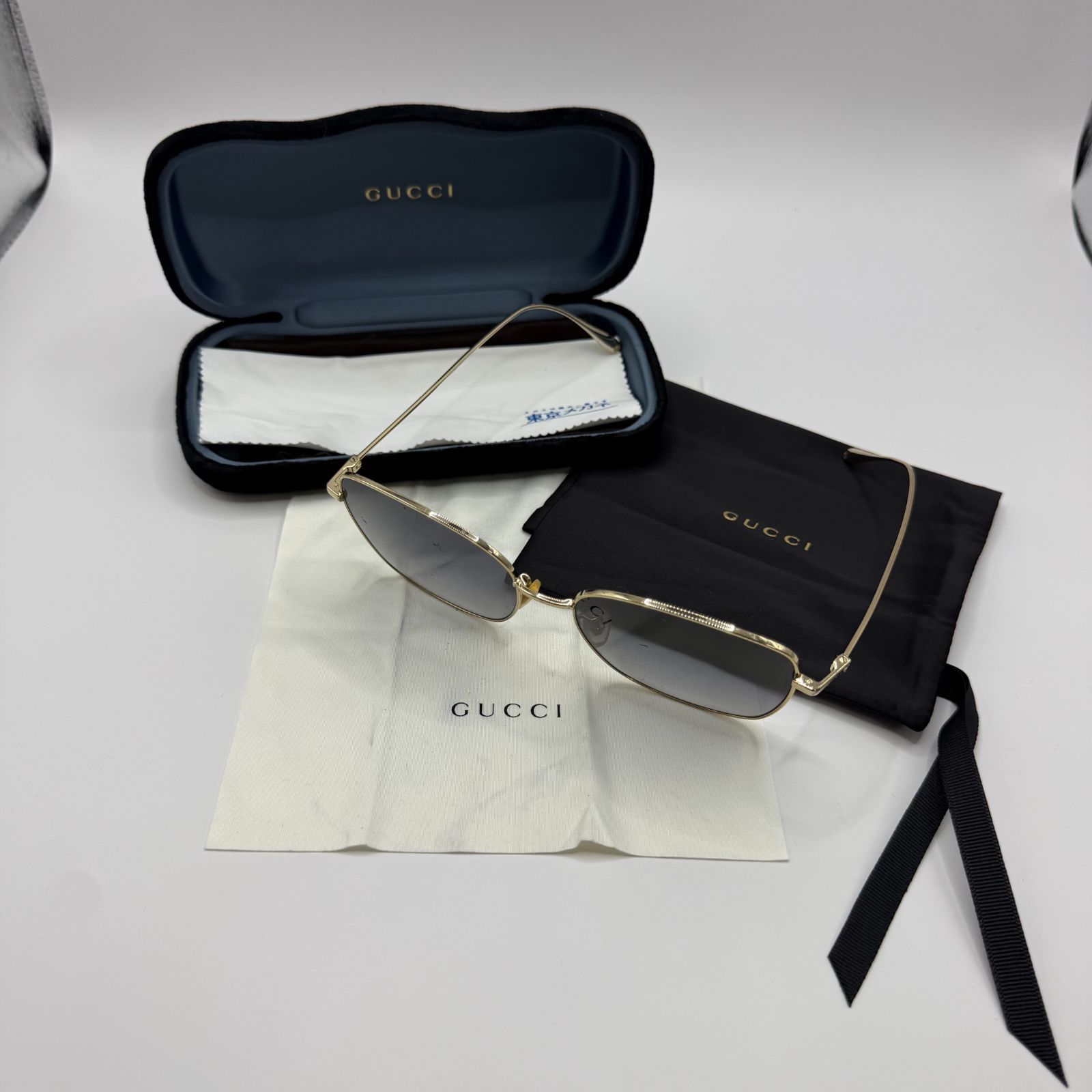 ■GUCCI グッチ サングラス GG1080SK 006 60□17-145 ゴールドフレーム グレーグラデーションレンズ スクエア型 ケース・袋付き 中古