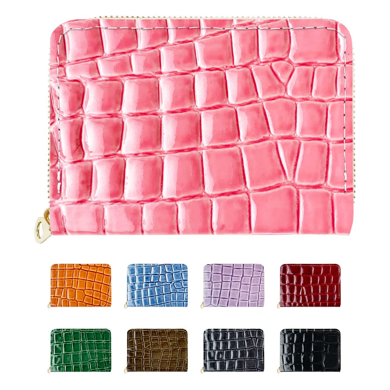 ピンク 財布 ミニ財布 本革 美 クロコダイル 型押し レディース 小さい財布 ミニウォレット ワニ柄 小銭入れ 革 レザー エナメル NB