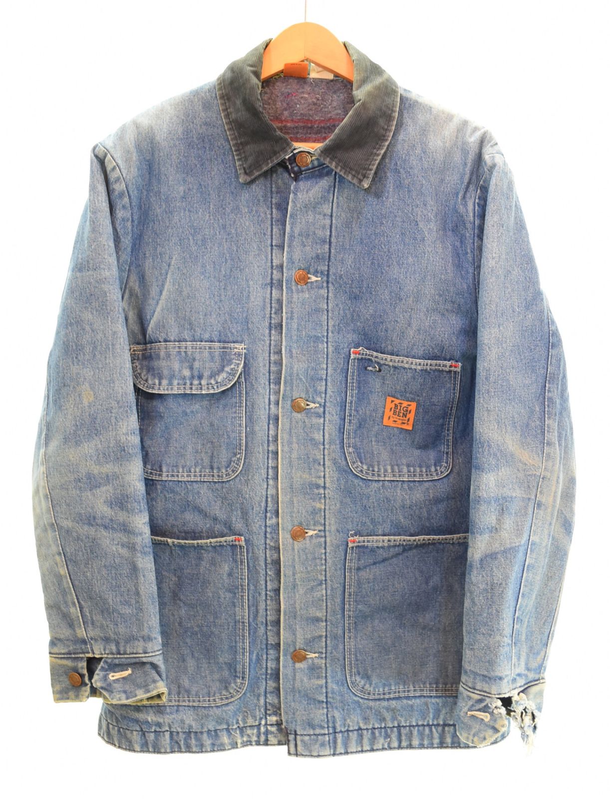 ビッグベン BIG BEN 70s- USA製 Denim Coverall Jacket Blanket Liner デニム カバーオール ブランケットライナー コーデュロイ襟 5C99BLC 38 ジャケット ブルー 103MT-5255