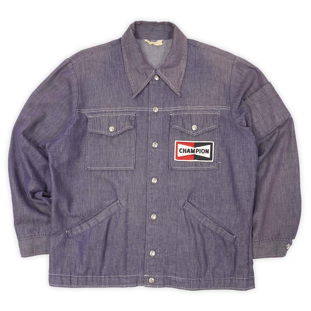 チャンピオンプラグ CHAMPION PLUG 70s 70年代 オフィシャル バットダイ デニムジャケット MADE IN USA アメリカ製 ヴィンテージ 古着 メンズ コート ジャケット ブルー L相当【中古】