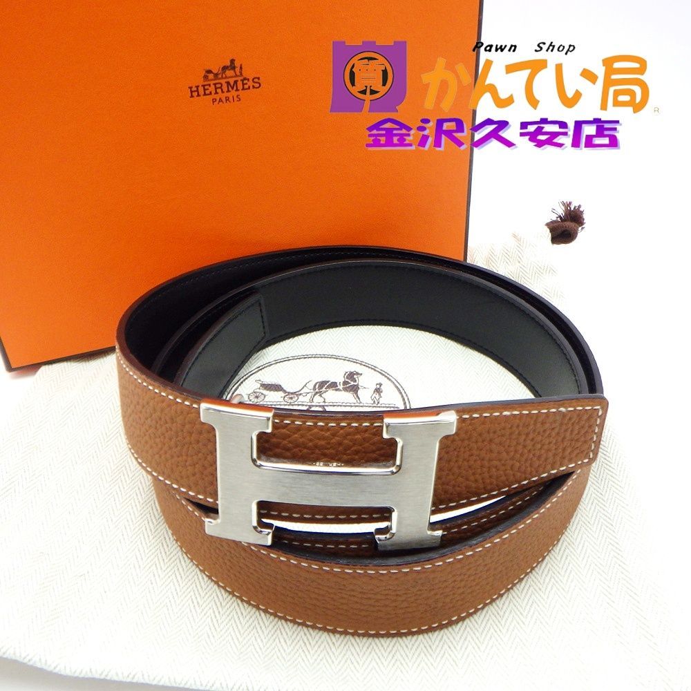 HERMES　コンスタンス　ベルト　リバーシブル　サイズ95　ブラック　ブラウン　Hバックル　シルバー金具　D刻印　箱・保存袋つき　A26-1882　久安店