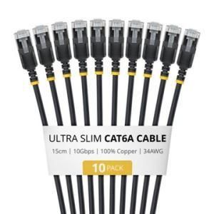 【新品・2営業日で発送】STARTECH.COM カテゴリ6A(CAT6A)LANケーブル／超極細／15cm／10本入／ブラック(6ASTP34BKS15CM10PK)