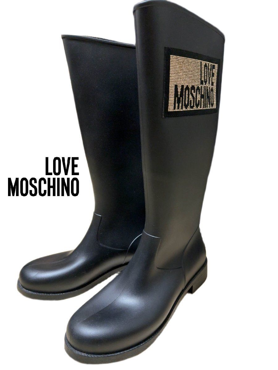 【M】love Moschino ラブ モスキーノ PVC／ラバー ウェリントンブーツ 26.0〜26.5cm/mo-A-217-6195-7.65/元箱付き/雨の日/タウンユース/スリップオン構造